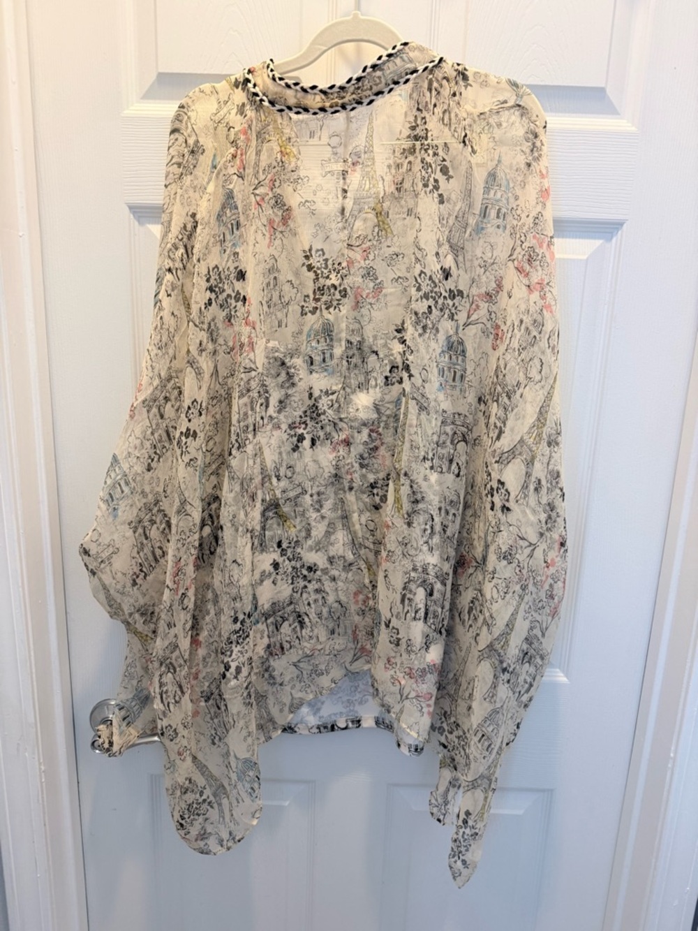 Johnny Was Sheer Cream Floral Sketch Button-Front Blouse - Picture 7 of 7